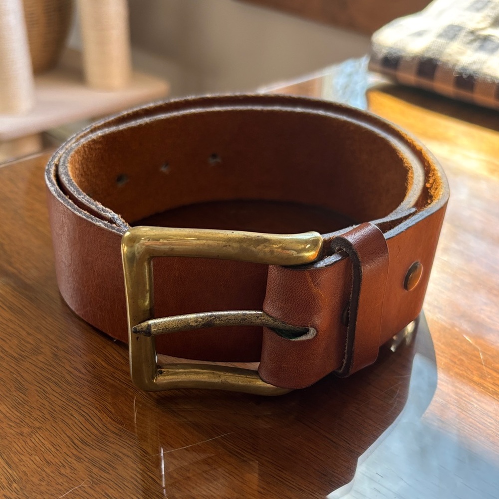 Classic Brown Leather Belt with Brass Buckle